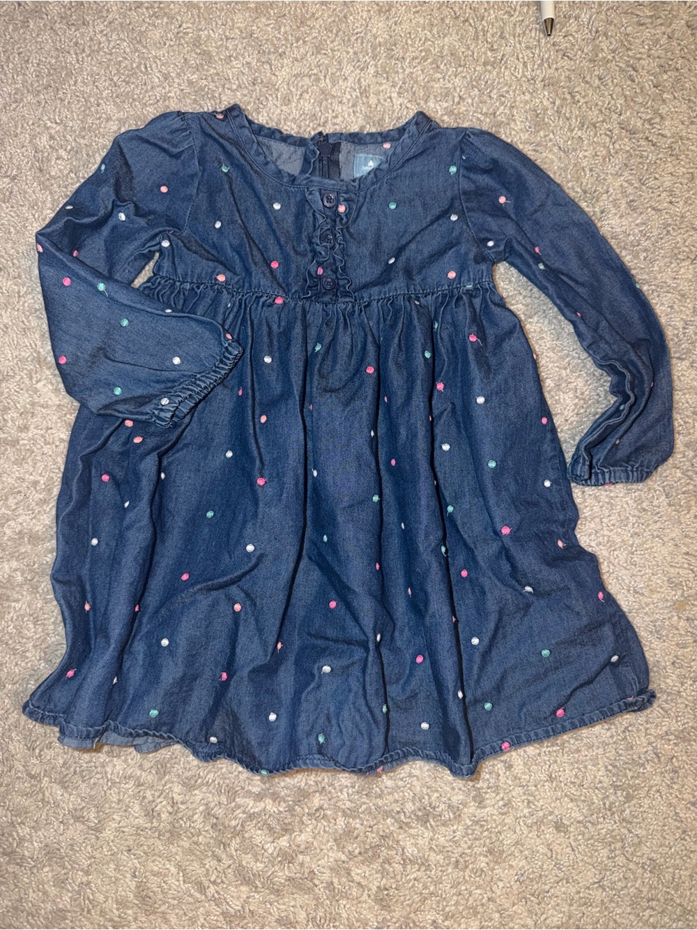 Baby Gap denim dress with embroidered polka dots, toddler 2T